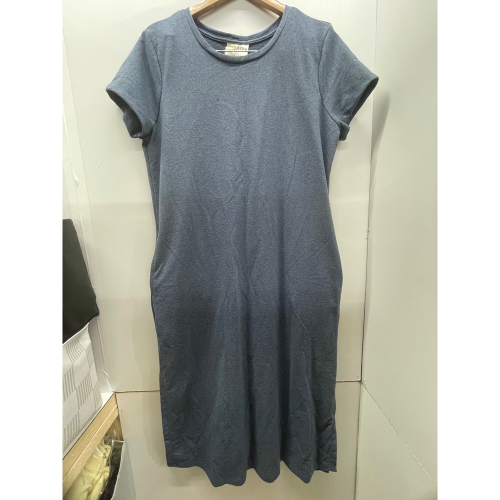 Thornton Made Blue Short Sleeve Midi T-Shirt Dress Pockets Large Eco Friendly